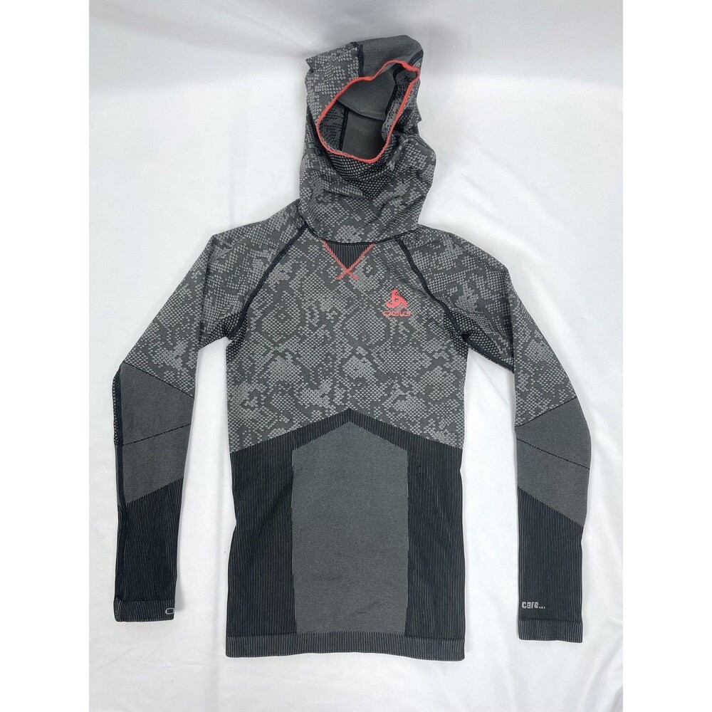 Odlo Women XS Black Gray Base Layer Long Sleeve Top Shirt Hood‎ Face Mask